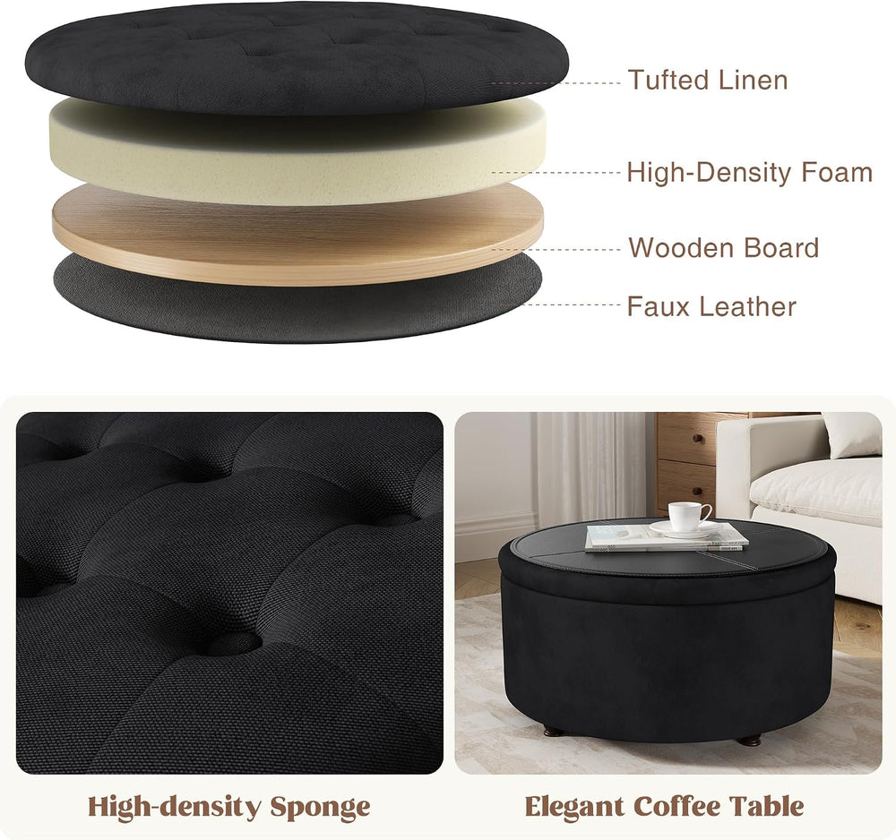 30 Inch Round Storage Ottoman,Modern Tufted Ottomans,Circular Coffee Table wi...