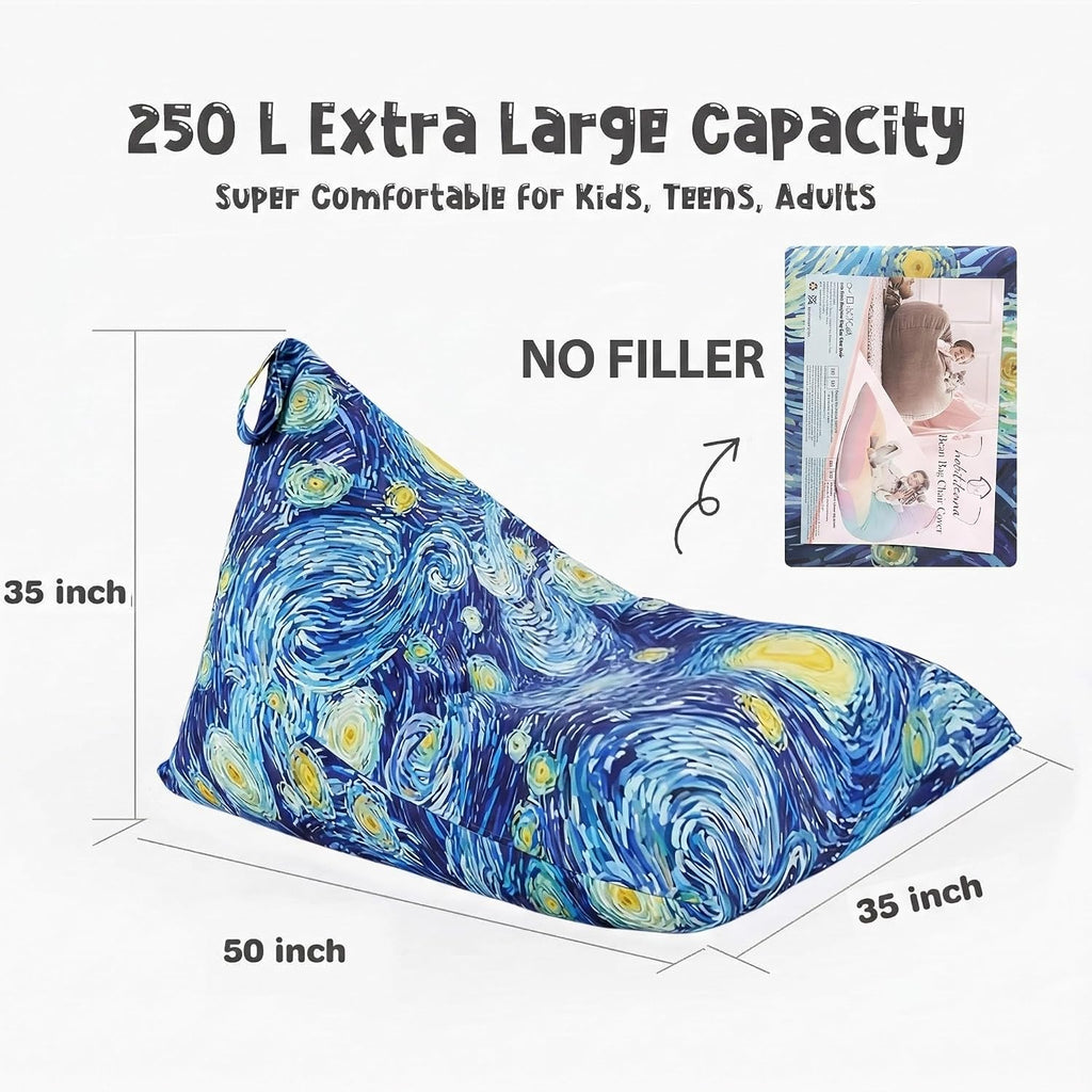Stuffed Animal Storage Bean Bag Cover, 250L, Starry Night | Extra Large 250L Stuffed Animal Bean Bag Cover, 34'' Wide Opening, No Filler, Washable Canvas, for Kids