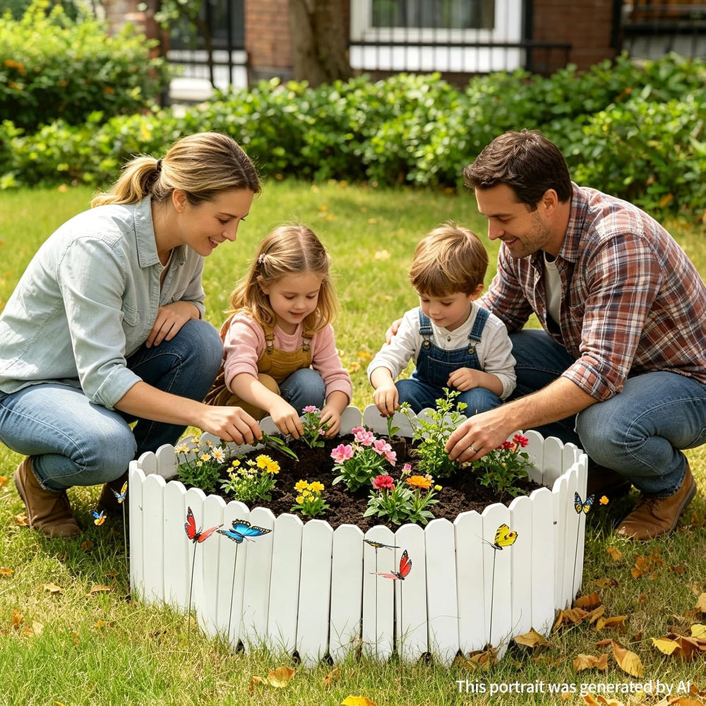 Wood Garden Edging, 12" H x 6.6 Ft L, 1 Pack, White Garden Fence