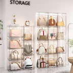 4 Packs Clear Handbag Storage Organizer for Closet, Acrylic Display Case for Purse Handbag, Stackable Purse Organizer Storage Box with Magnetic Door for Wallet Book Toys Collectibles