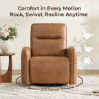 CHITA Faux Leather Power Recliner Chair, Swivel Glider, Camel | Nursery Rocking Chair for Adults with USB & Type-C Charging Ports, Electric Recliner for Living Room & Bedroom