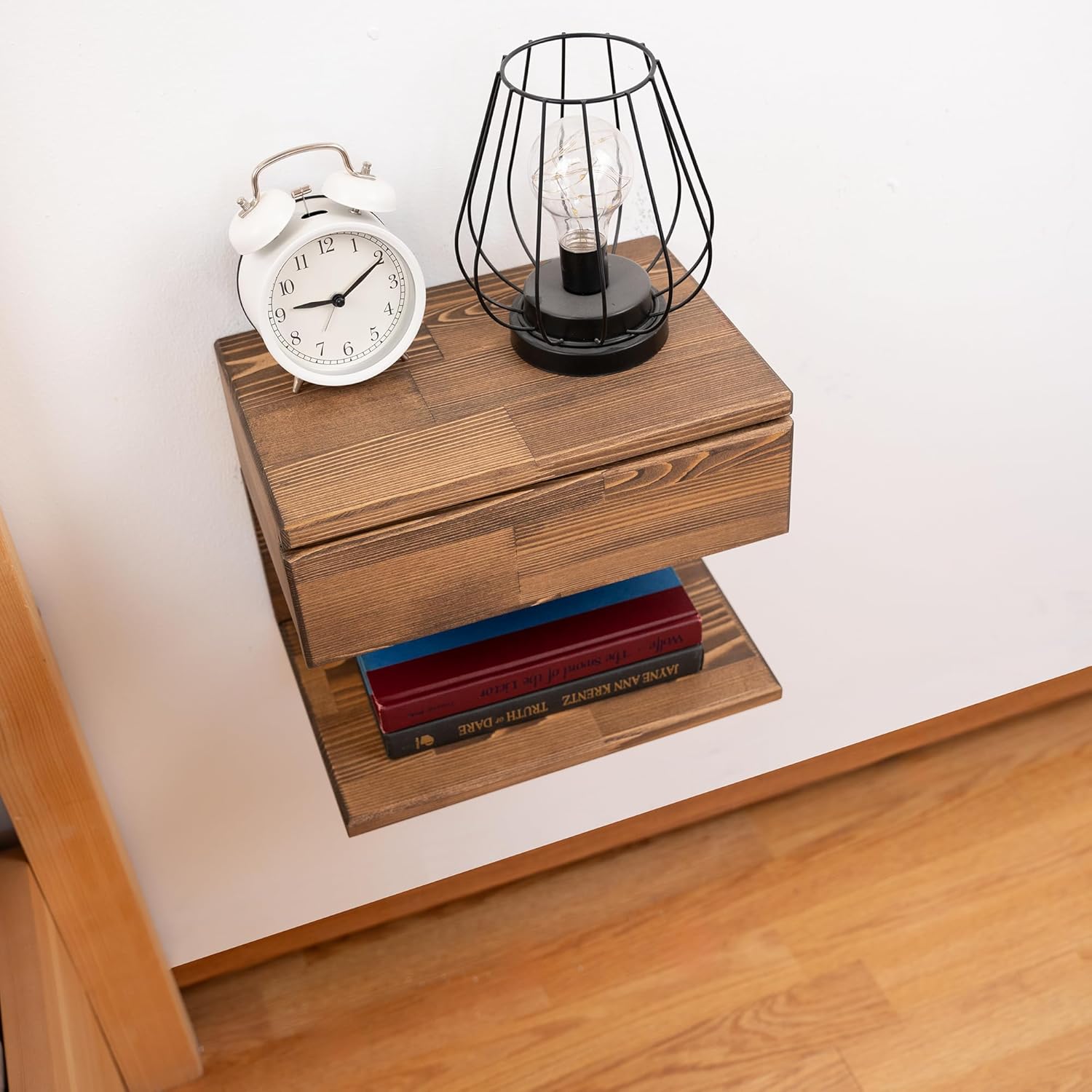 Floating Nightstand Side Accent or End Table with Storage Drawer, Wood Bedside Shelf, Handmade Floating Table, Nightstand Shelf (Vancouver)