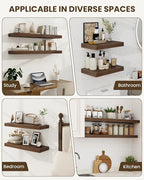 Marsmiles 24" Floating Shelves for Wall, Wooden Shelves with Invisible Brackets Set of 2, Rustic Farmhouse Wall Mounted Shelf for Kitchen Bathroom Living Room Study, Walnut