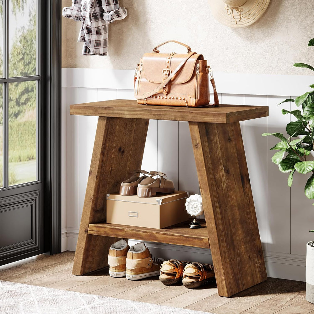 Solid Wood End Table for Living Room Set of 2, Narrow Small Side Table with 2...