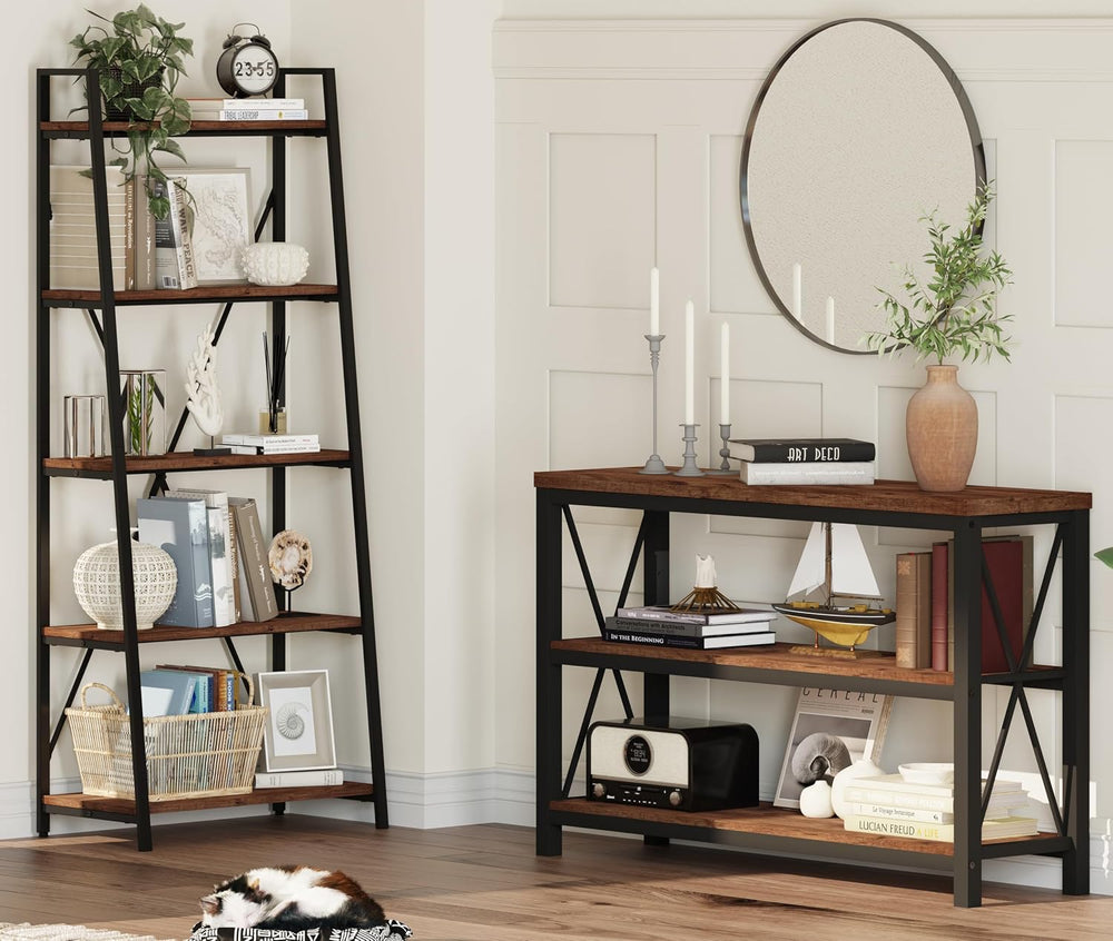 BON AUGURE 47” Narrow Console Table, 3 Tier Sofa Table Behind Couch, Rustic |...