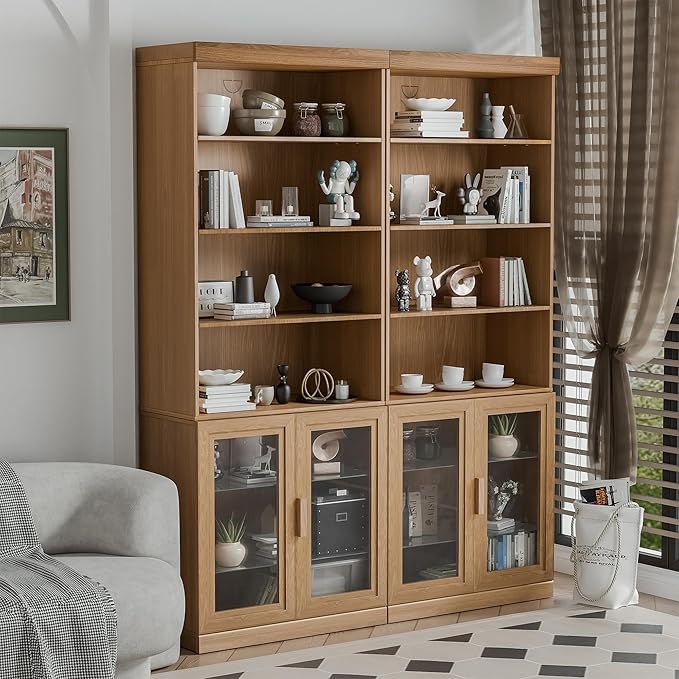 49" Wooden Book Shelf, 2 Shelf Bookcase, Modern Bookshelf with Adjustable Shelf for Home Office, Study Room, Oak