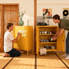 Wide Multipurpose Metal Storage Cabinet with Lockable Design & 2 Adjustable Partitions, Thickened Steel & Sturdy Construction for Home, Living Room & Office Yellow 33" H X 29.5" W X 13.8" D