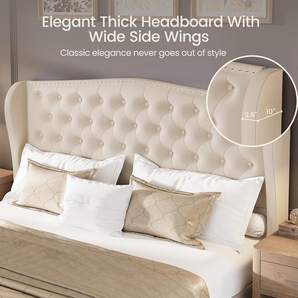 LARMACE Queen Size Bed Frame Velvet Upholstered Platform Bed with Wingback He...