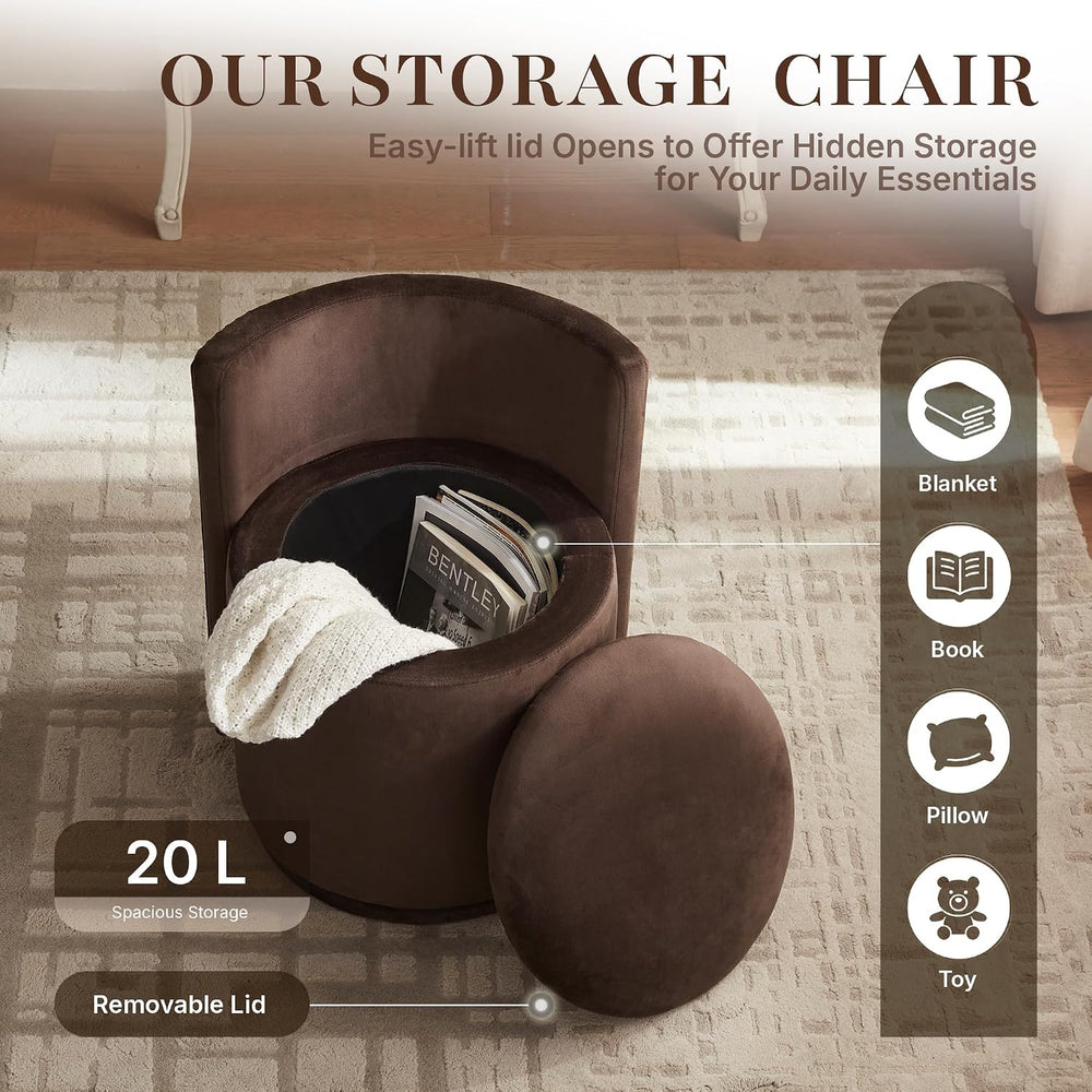 Velvet Vanity Chair with Storage, 360° Swivel Makeup Stool with Stripes Back ...