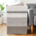 DOFASAYI Laundry Basket - 85L Large Cotton Rope Blanket Basket with Leather Handles, Decorative Storage Hamper, Clothes Hamper for Living Room, Bedroom, Rice Brown & White