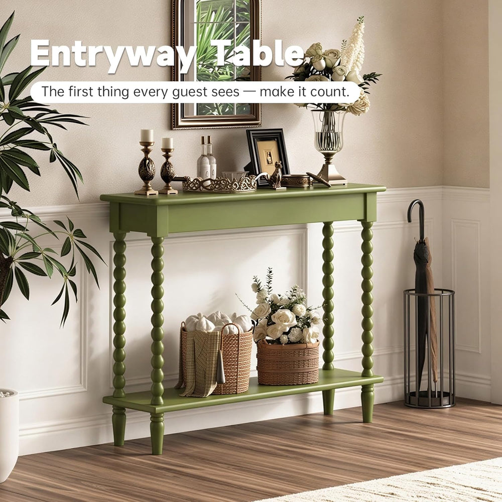 Hallway Table, 45'' Vintage Entryway Table with Open Shelf, Green | 1...