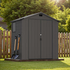 Greesum 6x4FT Plastic Outdoor Storage Shed with Floor, Resin Sheds with Lockable Double Door, Window & Vents, All-Weather Tool Sheds for Garden, Backyard, Patio, Dark Gray