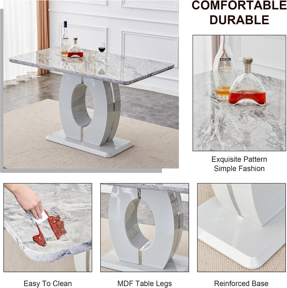 7 Piece Marble Dining Table Set for 6,Counter Height Dining Table Set,63&quot...