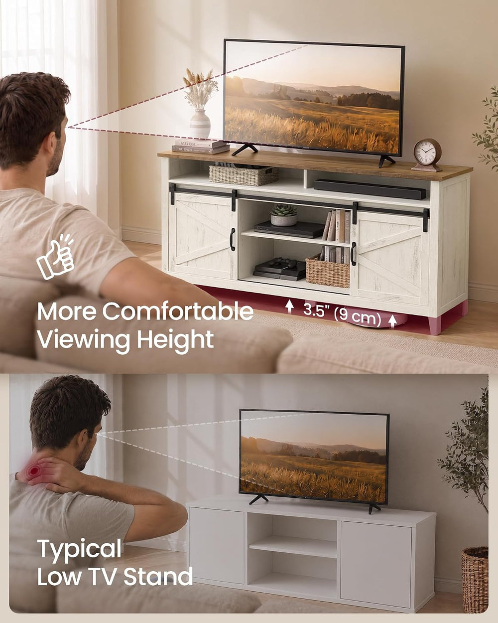 VASAGLE Tall Farmhouse TV Stand, Entertainment Center with Barn Doors, Storag...