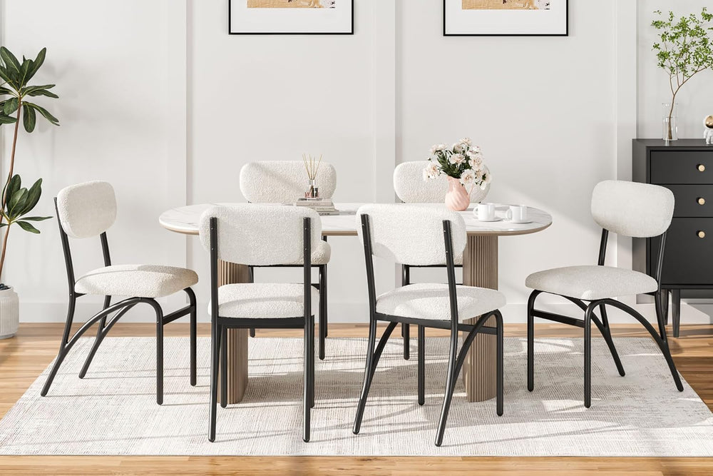 GarveeHome Beige Dining Chairs Set of 4, Boucle Upholstered Kitchen Chair, Mo...