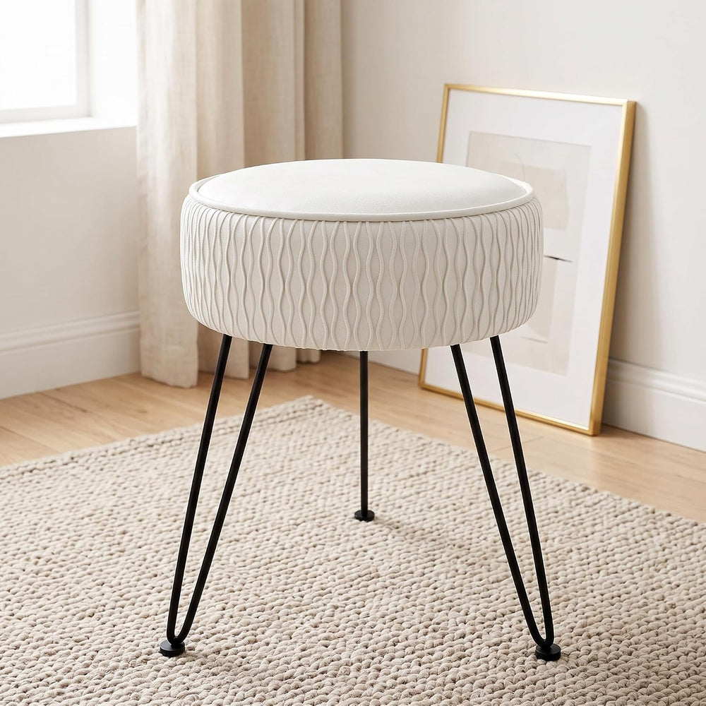 Velvet Vanity Stool Footrests, Round Ottoman Vanity Chairs with Anti-Slip Fee...