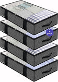 Onlyeasy 4 Pack Under Bed Clothes Storage Bags Organizer with Reinforced Handles and Zippers, Foldable Underbed Storage Container Bags for Blankets, Comforters, Bedding, Linen-like Black, MXAUBBP4