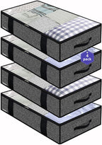 Onlyeasy 4 Pack Under Bed Clothes Storage Bags Organizer with Reinforced Handles and Zippers, Foldable Underbed Storage Container Bags for Blankets, Comforters, Bedding, Linen-like Black, MXAUBBP4