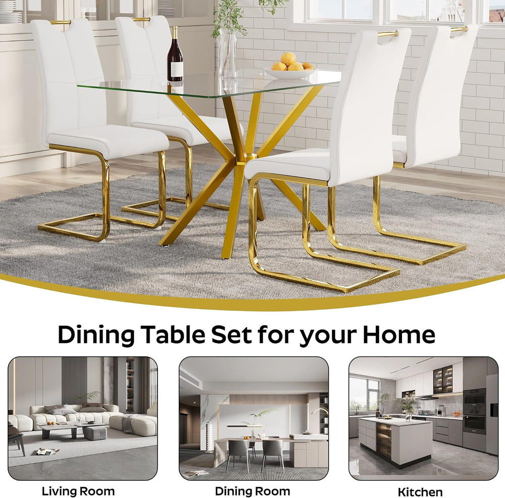 5-Piece 47" Dining Table with 4 PU Leather Chairs, Modern Dining Table S...