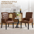 PU Leather Dining Chair with Arms, Upholstered Tufted High Back Dining Room Chairs, Accent Armchair with Solid Wood Leg and Nailhead Trim, Kitchen Dining Living Room, Coffee