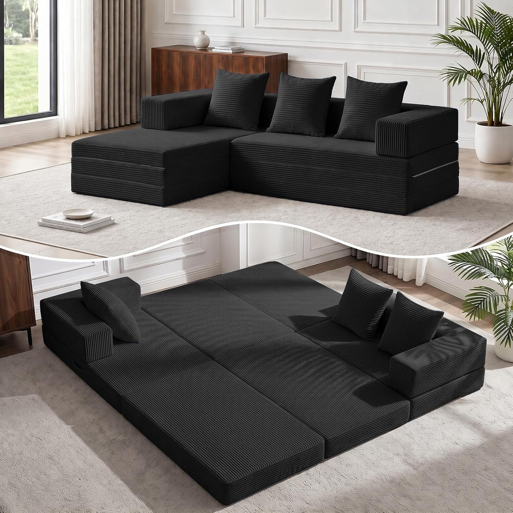 79" Modular Sectional Sofa, Convertible Sleeper Sofa Bed, Modern Tri-Fol...