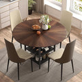 VFK 47" Round Dining Table Set with Storage Steel Legs & Sunburst Design, 5-Piece Modern Wooden Kitchen Set for 4-6 People, Includes 4 Comfortable Chairs for Dining Room, Living Room or Kitchen