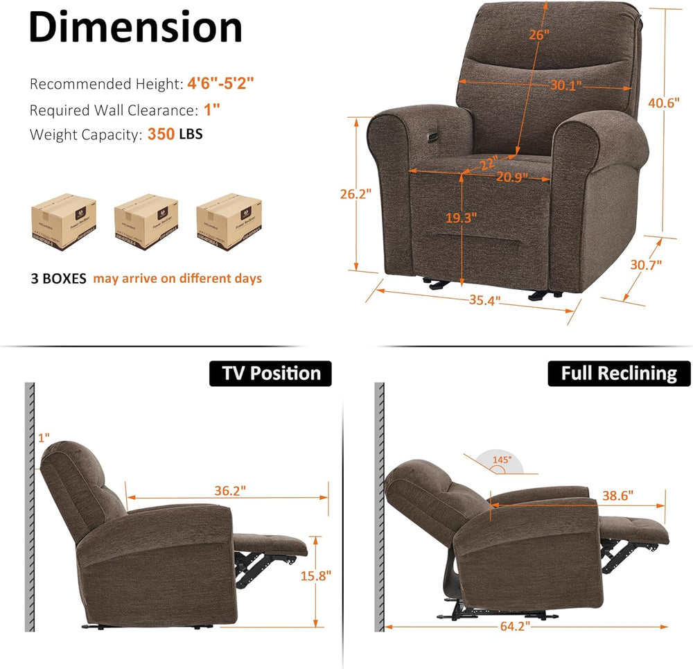 MCombo Compact Wall Hugger Power Recliner Chair for Small Spaces, Dual USB-A/...