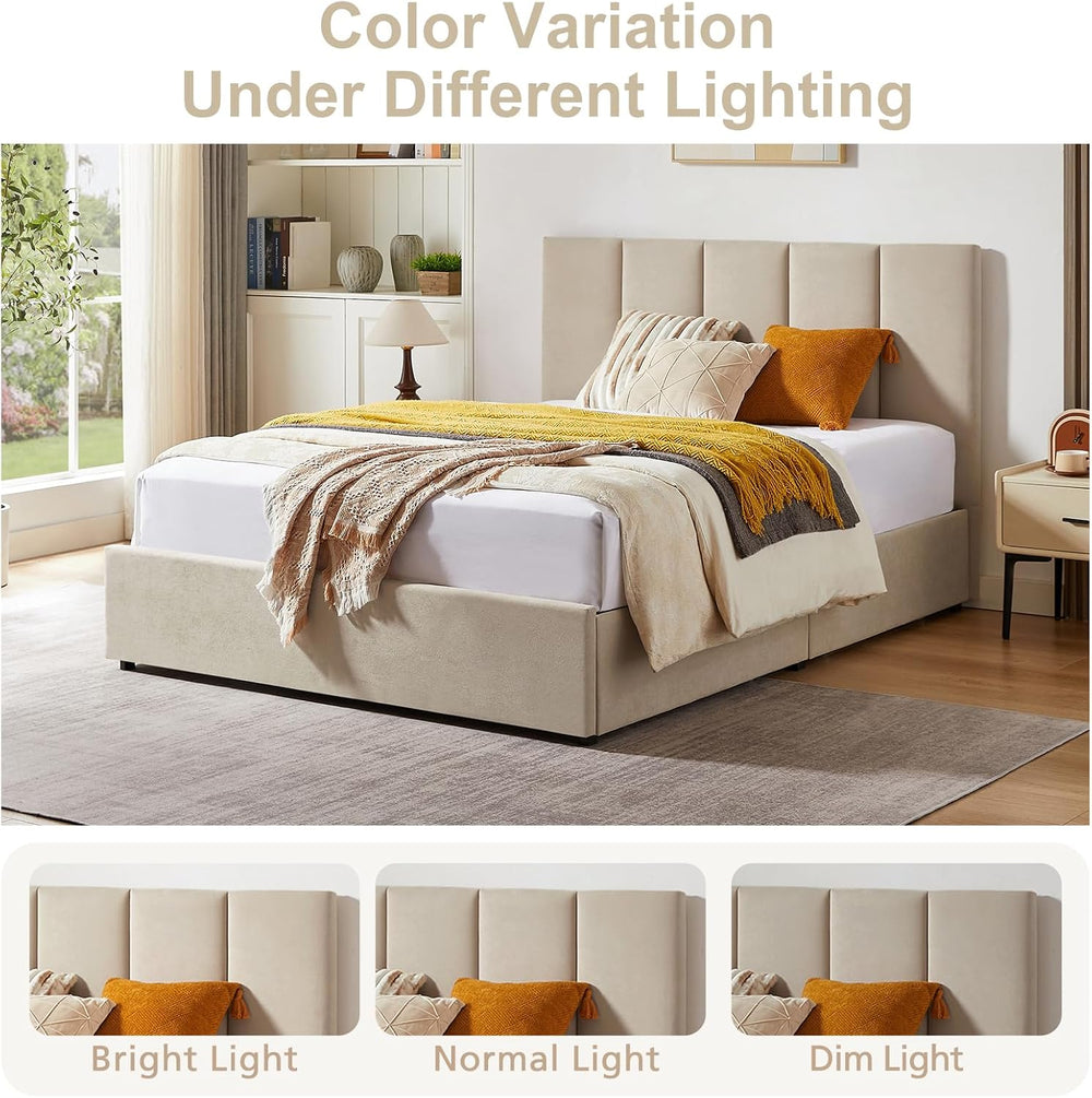 VELOCAVA Queen Size Upholstered Storage Bed Frame with 4 Drawers, Modern Line...
