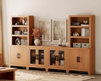 WAMPAT Entertainment Center with Bookshelves, 4-Piece Modular TV Stand with Storage Towers, Farmhouse Media Console with Glass Doors for Living Room, Bedroom, Mocha
