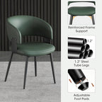 Modern Dining Chairs Set of 6, Faux Leather Upholstered Kitchen Chairs with Curved Back and Metal Legs, Mid Century Chairs for Dining Room, Kitchen, or Café (Green)