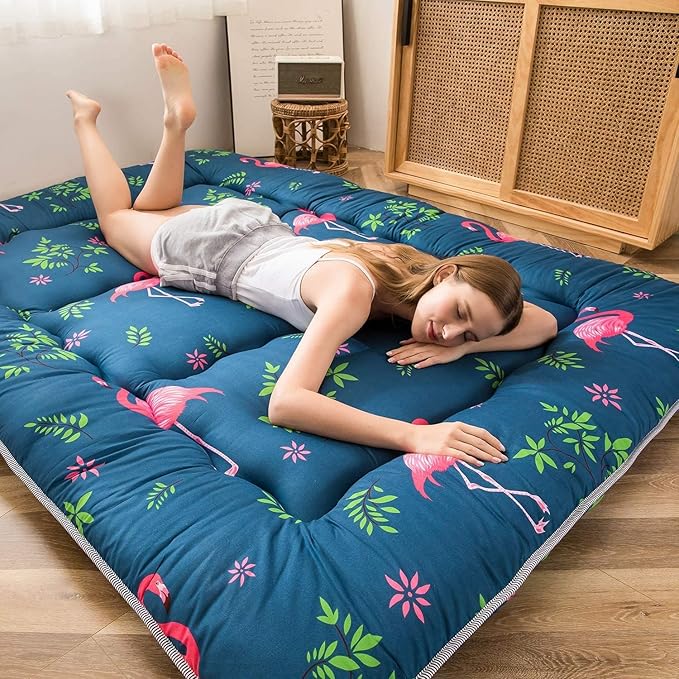 MAXYOYO Japanese Floor Mattress Futon Mattress, 4" Thicken Tatami Mat Sleeping Pad Foldable Roll Up Mat Boys Girls Dormitory Pad Kids Floor Lounger Pillow Bed, Charcoal Grey, Queen Size