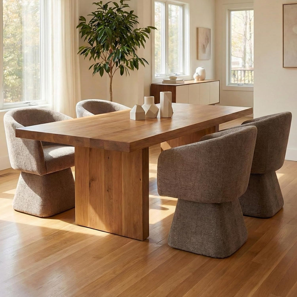 VKNOW Upholstered Swivel Dining Chairs Set of 2 with Barrel Back and Arm | Mo...
