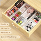 Desk Drawer Organizer Tray 4 PCS Plastic Office Drawer Organizer Bins Junk Organizer Divider with Non-Slip Silicone Pads, Makeup Vanity Organizer for Drawer, White