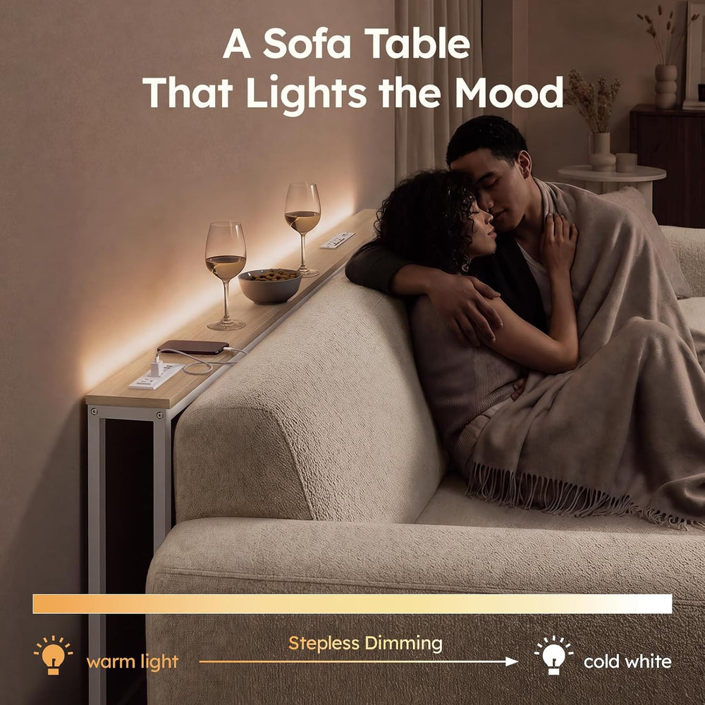 102.4" Sofa Table with 2 Charging Stations and USB-C Ports & LED | 2...