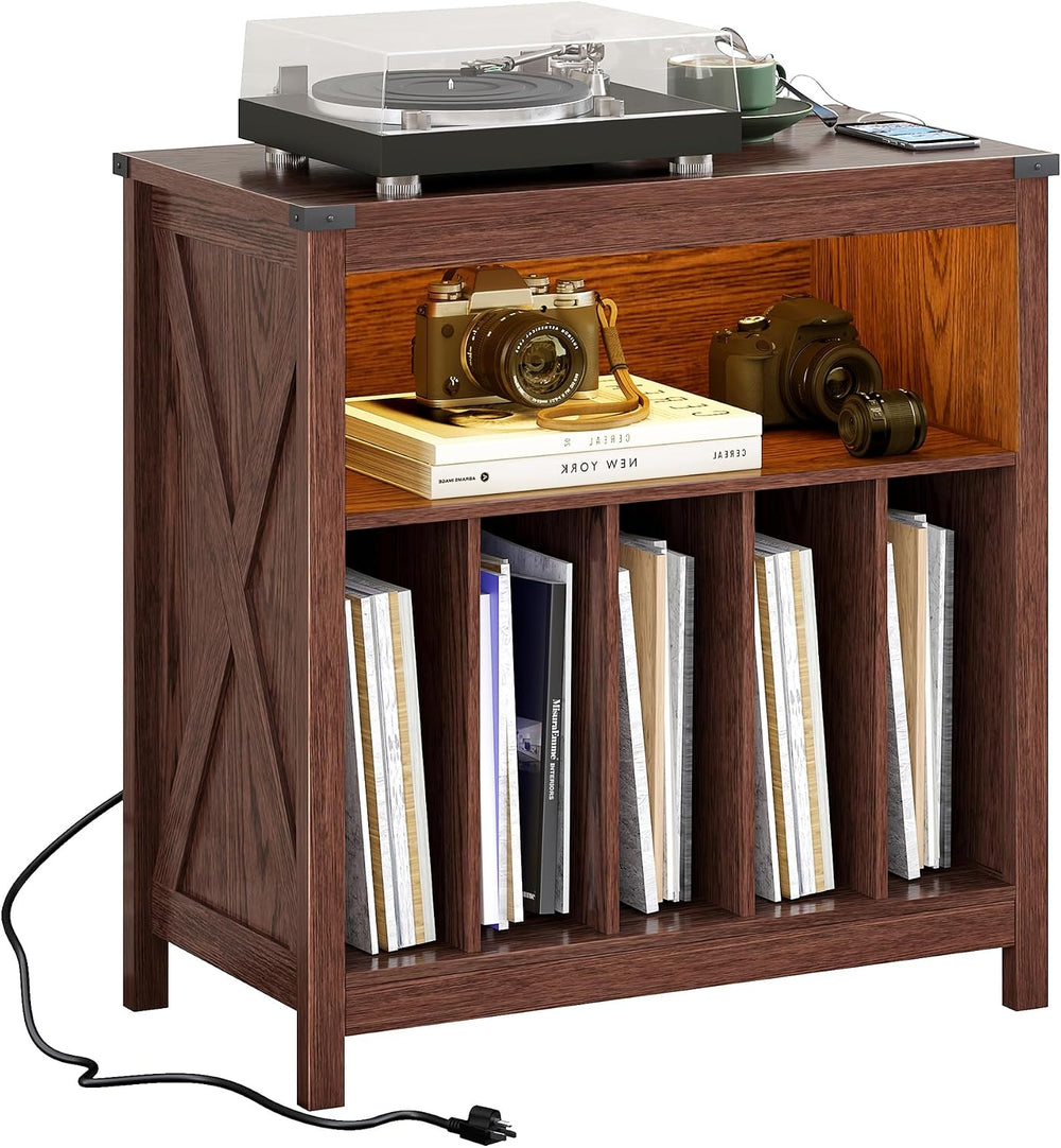 ChooChoo Large Record Player Stand with Charging Station & LED Light, Vin...