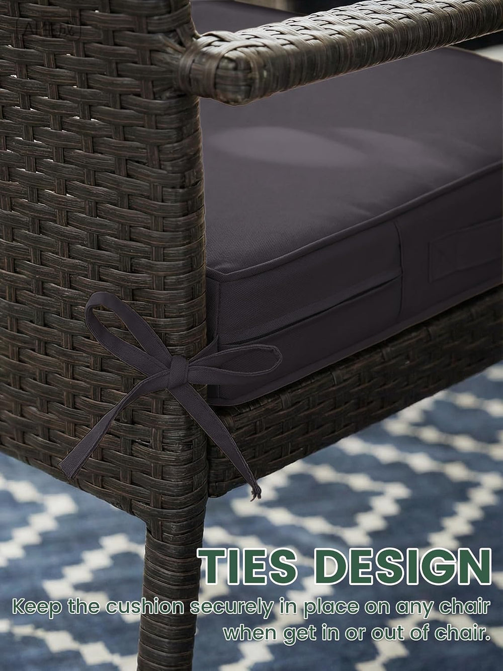 Outdoor Chair Cushions 24x24x5 Inch with Handles and Ties Cushion Set of 2