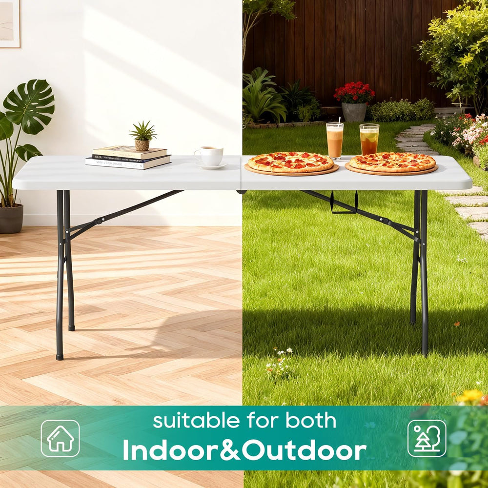 FDW | 6FT Folding Table | White | Portable Plastic Table | with Carry Handle ...