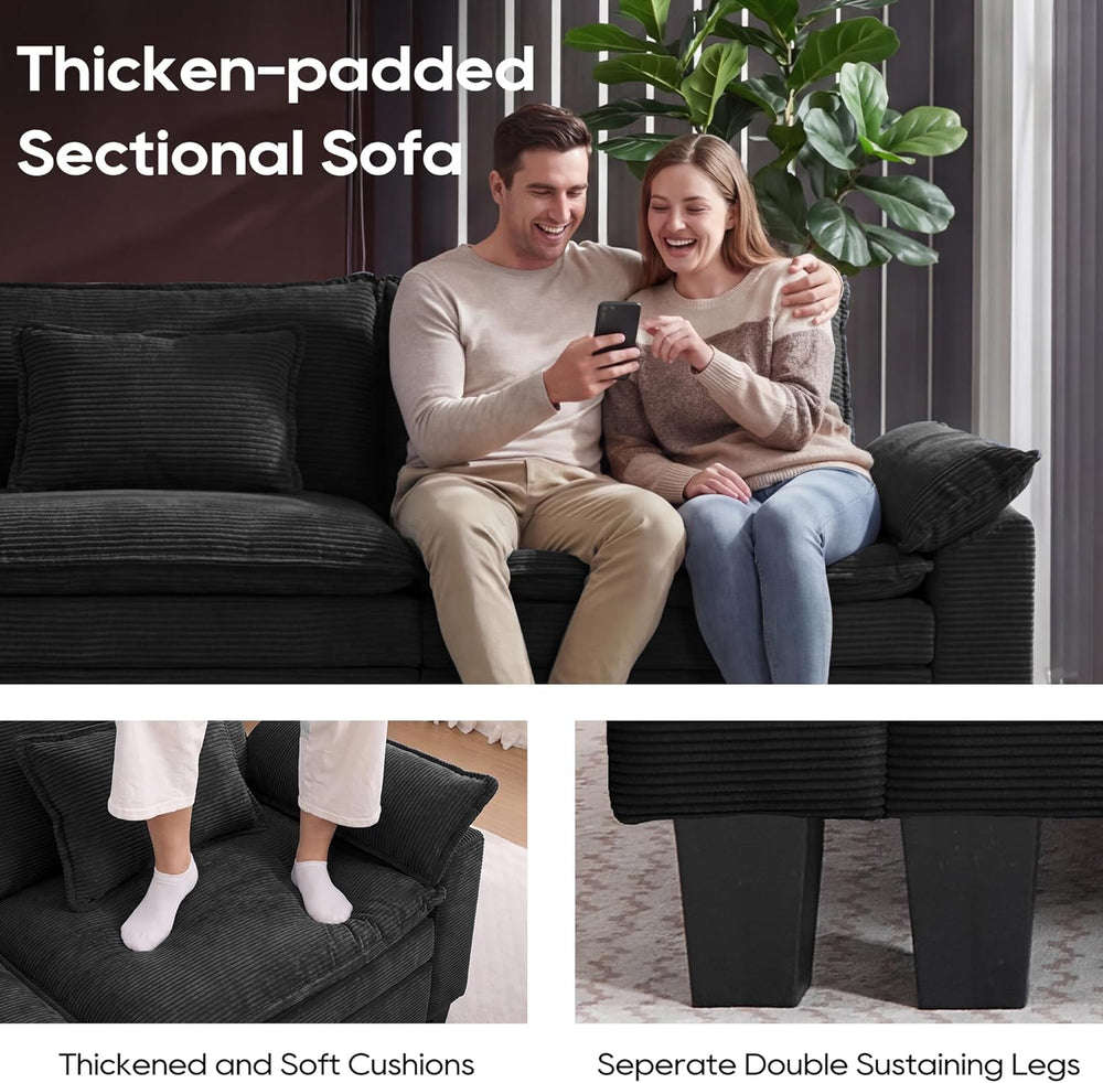 URRED Oversized Modular Sectional Sofa，Solid Black：122" U Shaped | Moder...