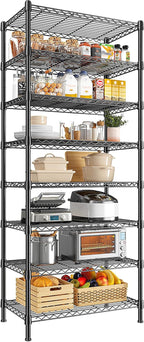 8 Tier Wire Shelving Rack Storage Shelves Loads1200LBS,Adjustable Metal Shelving Unit and Metal Shelf Pantry Shelves Industrial Shelving for Commercial Kitchen Office 72H X 13.8D X 23.6W