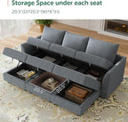 HONBAY Modular Sectional Sleeper Sofa with Storage, Convertible Modular Sectional Sofa with Reversible Chaise Sectional Couch for Living Room, Bluish Grey