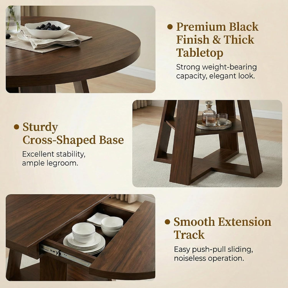 43.3-59" Extendable Round Dining Table, Modern Oval Kitchen Table with R...