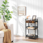 FAVOOSTY Bathroom Ladder Shelf, 3-Tier Bathroom Floor Storage Shelf with Drawer, Freestanding Towel Shelf, Bookcase End Table Open Shelving Unit for Living Room,Balcony, Rustic Brown