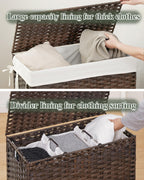 Laundry Hamper with Lid Laundry Basket 132 L (35 Gal) Wicker Clothes Hamper, Handwoven Rattan Hamper with Handles and 4 Removable Liner Bags, 6 Mesh Bags for Laundry Bedroom Brown