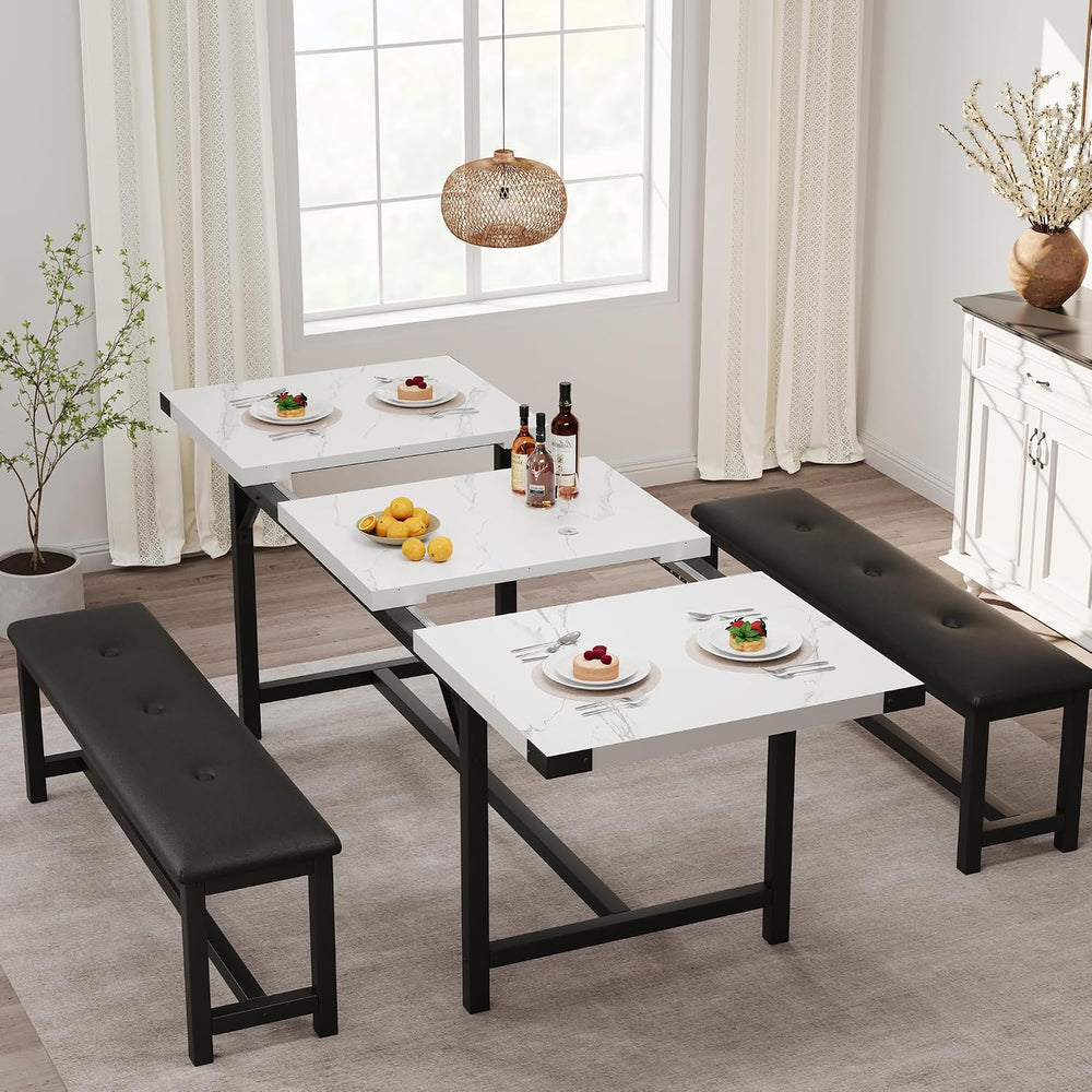 Garvee 63 in Extendable Dining Table Set for 4-6 People, 3-Piece Kitchen Tabl...