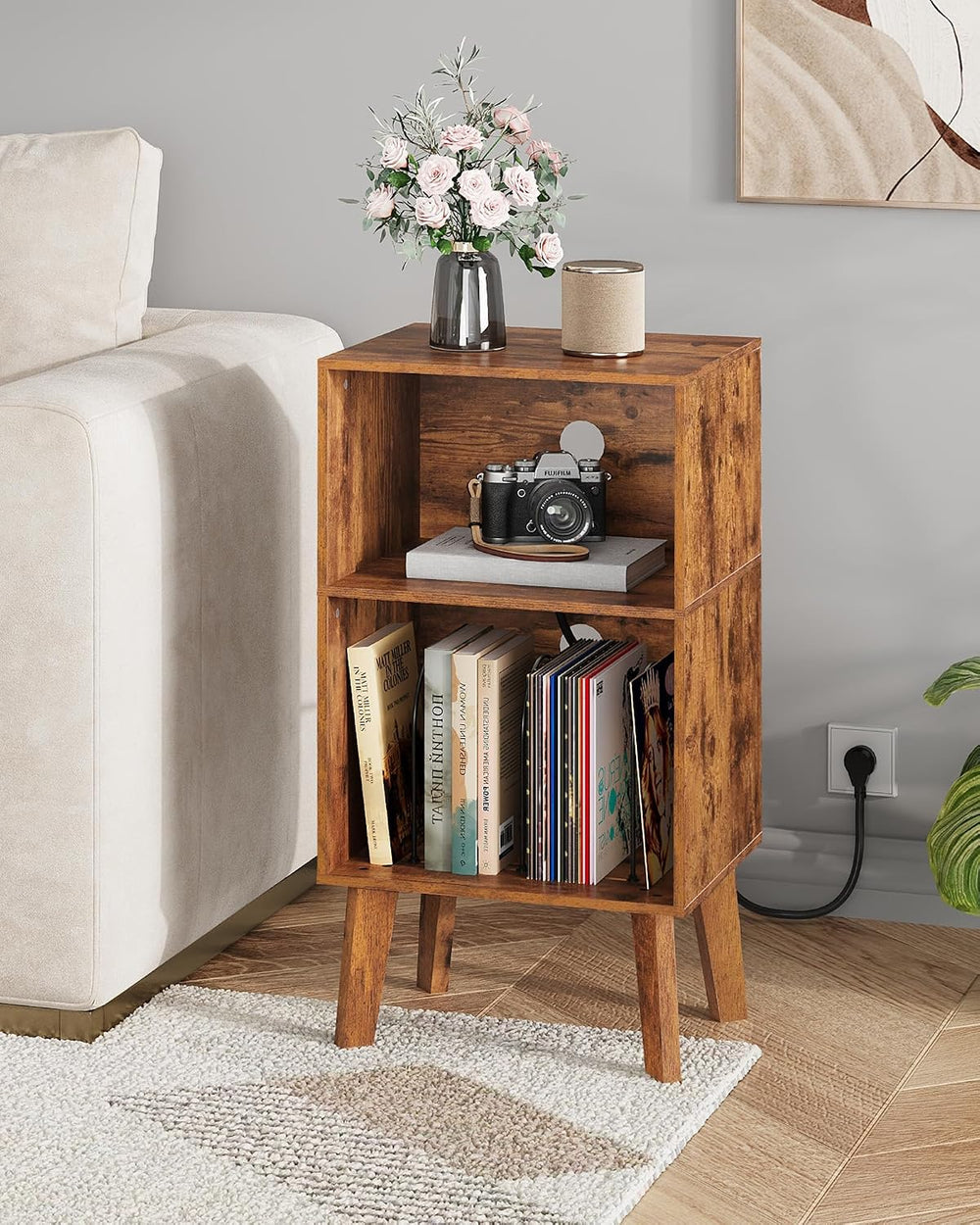 WLIVE Record Player Stand, Modern Nightstand with Storage, Small Space Bedsid...