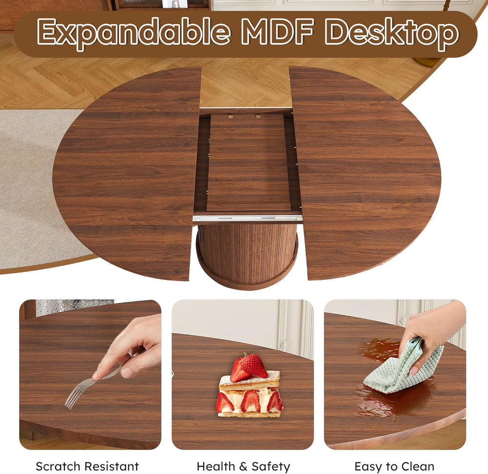 Round Extendable Dining Room Table for 4 6, 47"-59" Oval Expandable...