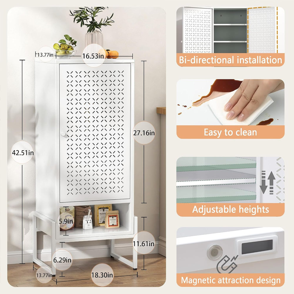 LEYNOT Small Bathroom Storage Cabinet,Metal Pantry Cabinet with Door and Adju...