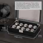 ROTHWELL 10 Slot Leather Watch Box - Luxury Case Display Jewelry Organizer - Locking Watch Display Case Holder with Large Glass Top - Box Organizer for Men and Women (Black/Grey)