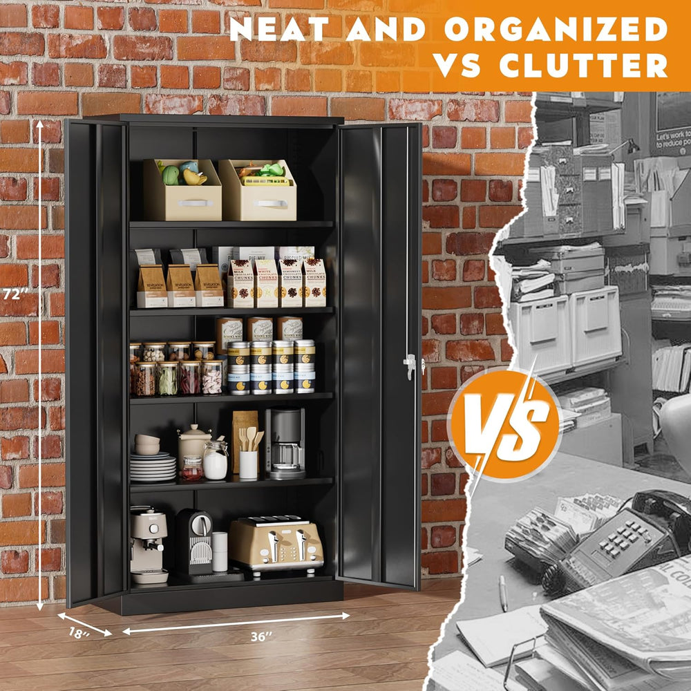 Greenvelly Steel SnapIt Storage Cabinet, 72" Locking Metal Garage Storag...