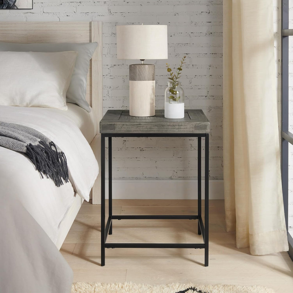 Alaterre Furniture End Table - Industrial Modern Side Table with Wood Top and...
